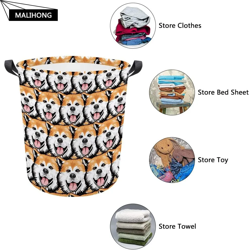 Personalized Sunflower Laundry Basket Pembroke Welsh Corgi Dog Bathroom Cloth Bag Custom Dog Name Storage Basket.