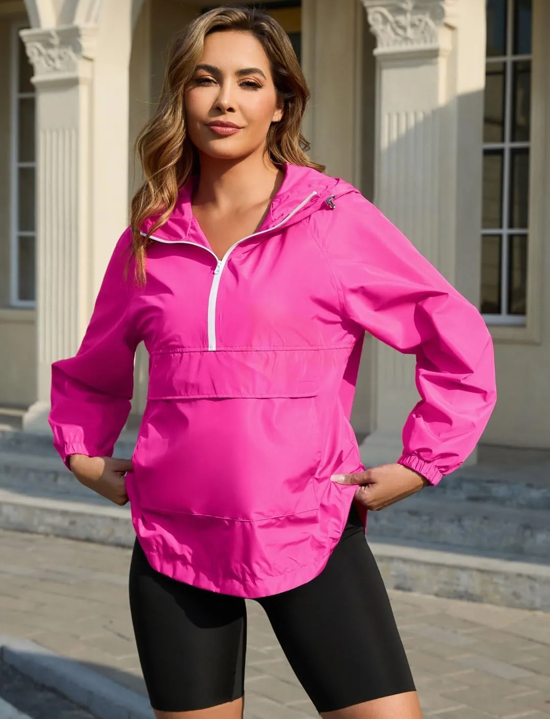 PESION Womens Packable Waterproof Raincoat Lightweight Rain Jacket, Running Cycling Hiking Windbreaker Pullover Jackets