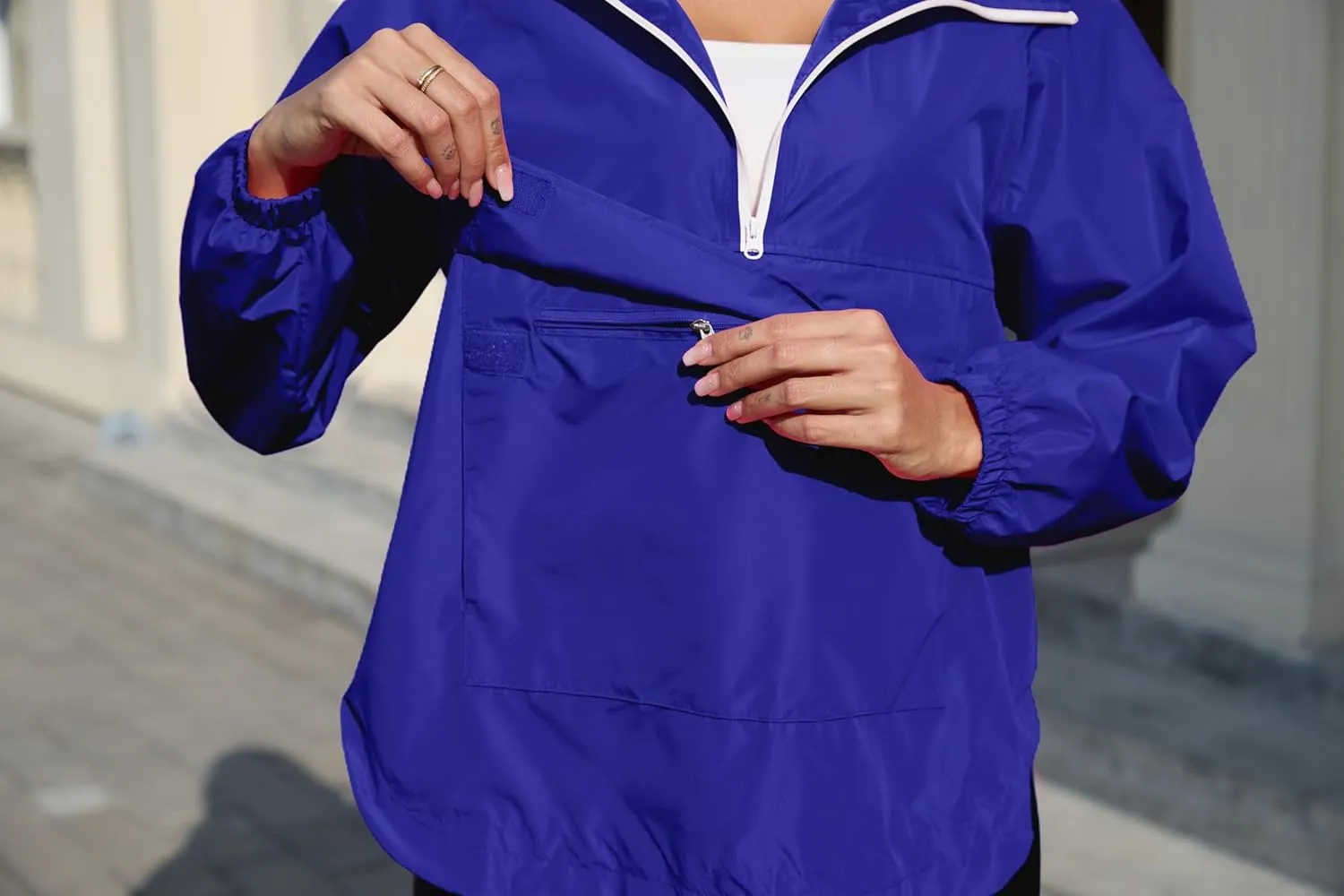 PESION Womens Packable Waterproof Raincoat Lightweight Rain Jacket, Running Cycling Hiking Windbreaker Pullover Jackets