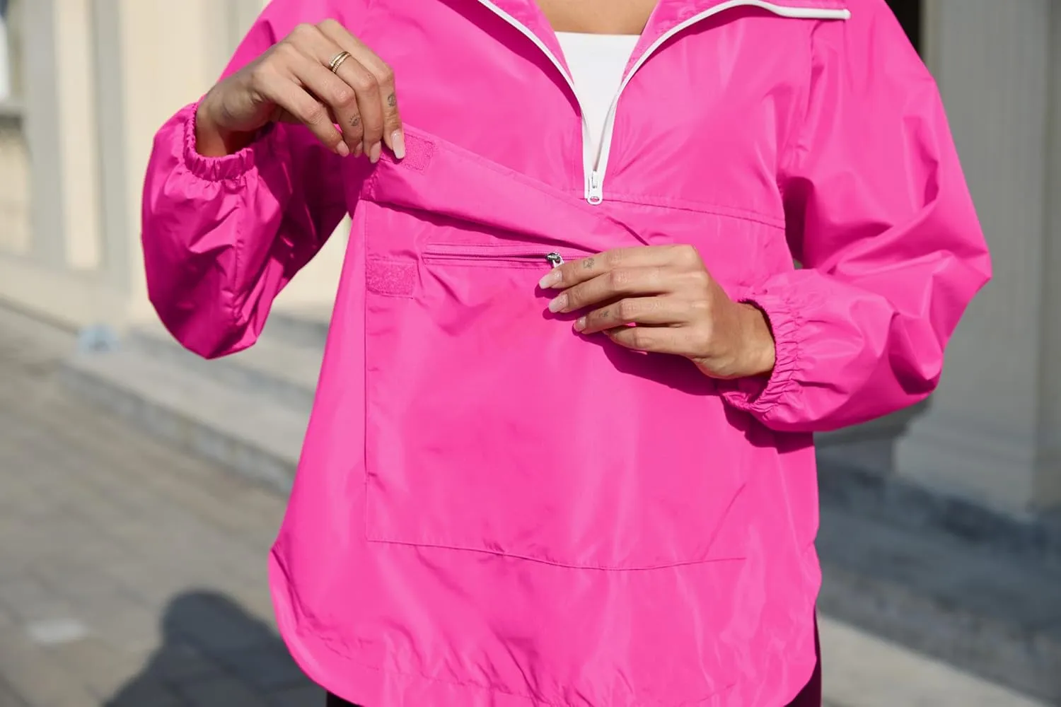 PESION Womens Packable Waterproof Raincoat Lightweight Rain Jacket, Running Cycling Hiking Windbreaker Pullover Jackets