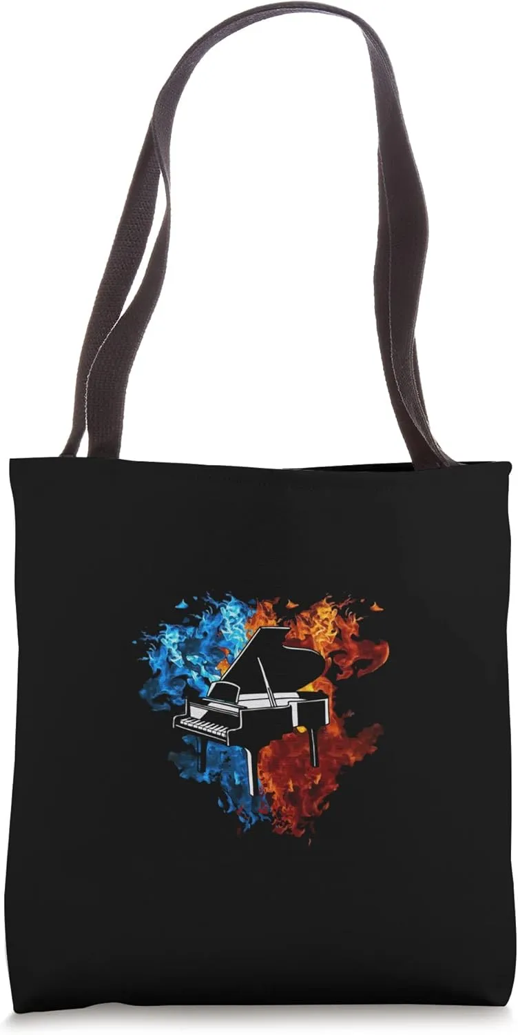 Piano Red Blue Fire Musical Instrument Fire Art Tote Bag