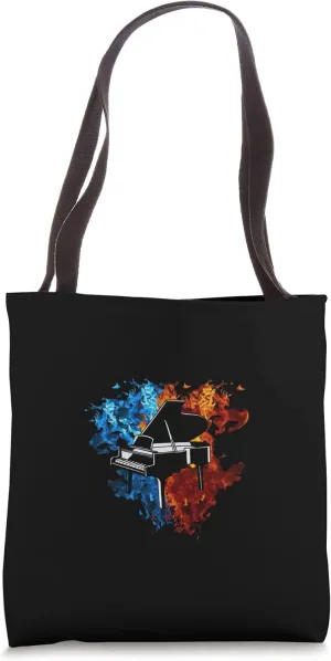 Piano Red Blue Fire Musical Instrument Fire Art Tote Bag