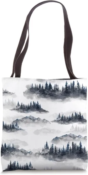 Pine Trees In Fog For Hiking And Camping Cute Nature Pattern Tote Bag
