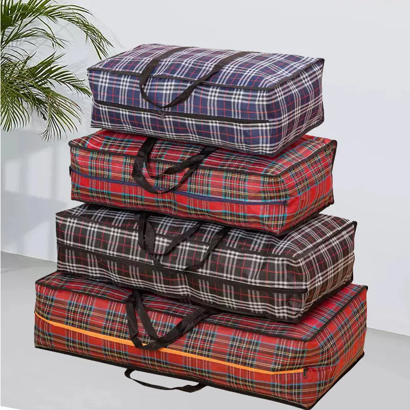 Plaid Woven Clothing Storage Thickened Folding Travel Bags