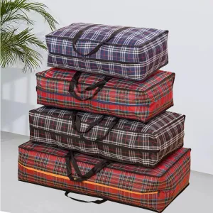 Plaid Woven Clothing Storage Thickened Folding Travel Bags
