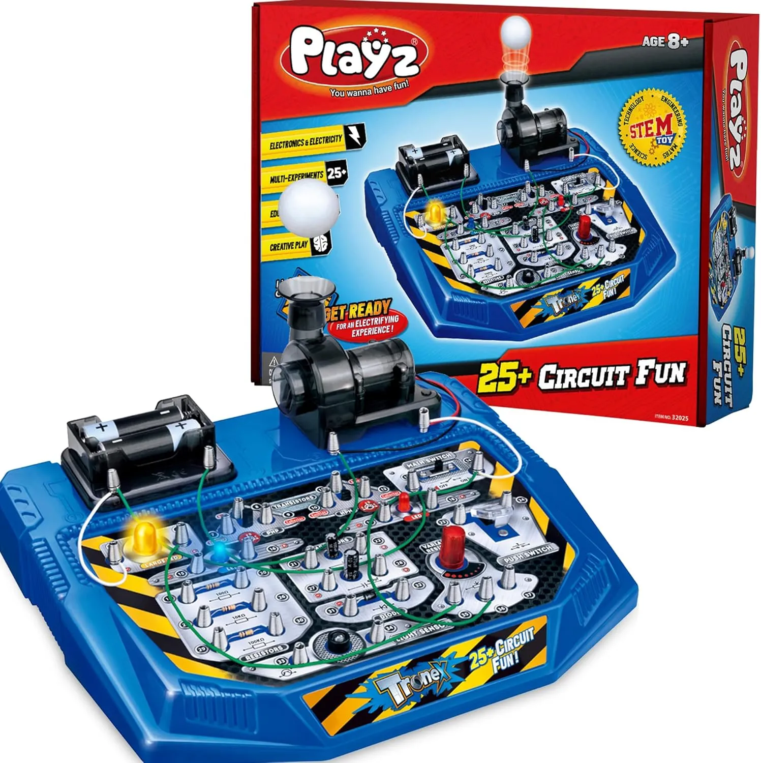 Playz Electrical Circuit Board Engineering Kit for Kids with 25  STEM Projects Teaching Electricity, Voltage, Currents, Resistance, & Magnetic Science | Gift for Children Age 8, 9, 10, 11, 12, 13 