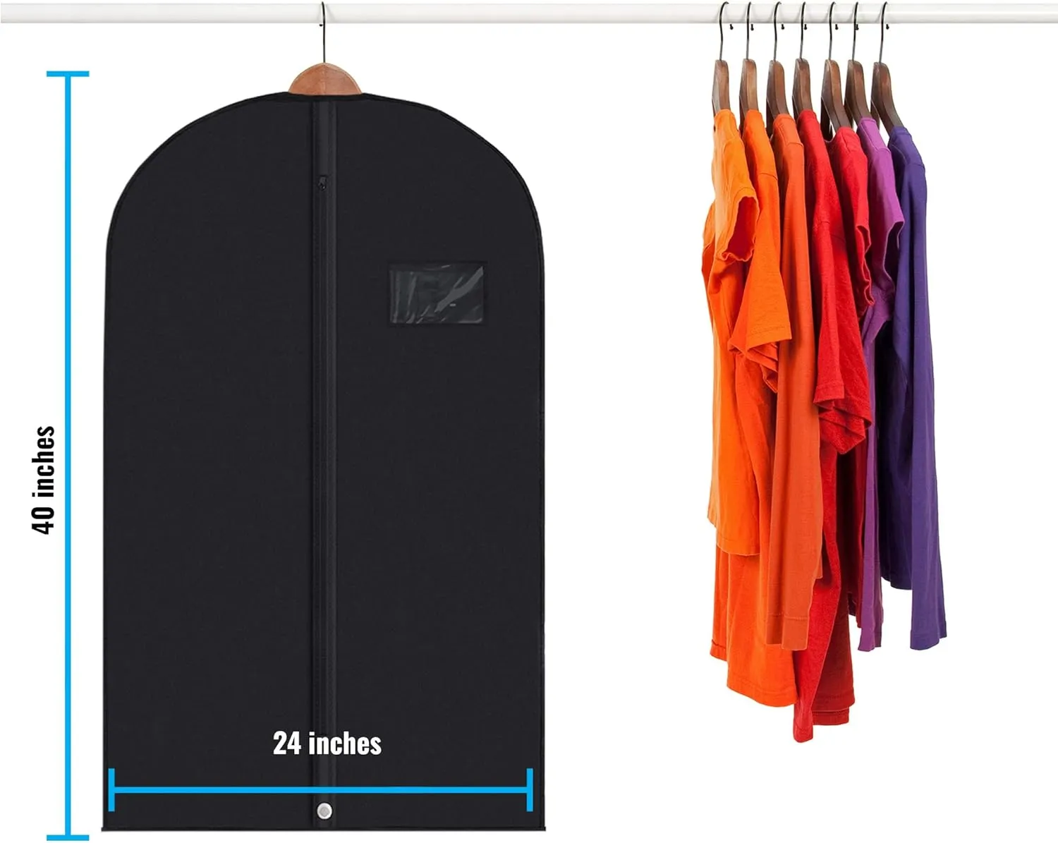 Plixio 40" Black Garment Bags Suit Bag for Travel & Clothing Storage of Dresses, Shirts, Fur Coats, Dance Costumes - Hanging Suit Cover for Men Women Closet Storage Garment Protector (10 Pack)