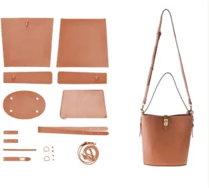 POPSEWING Leather Simple Bucket Crossbody Bag Kits, DIY Shoulder Purse with Sewing Kit, DIY Handmade Bag Kit for Mom Girlfriend (Brown)