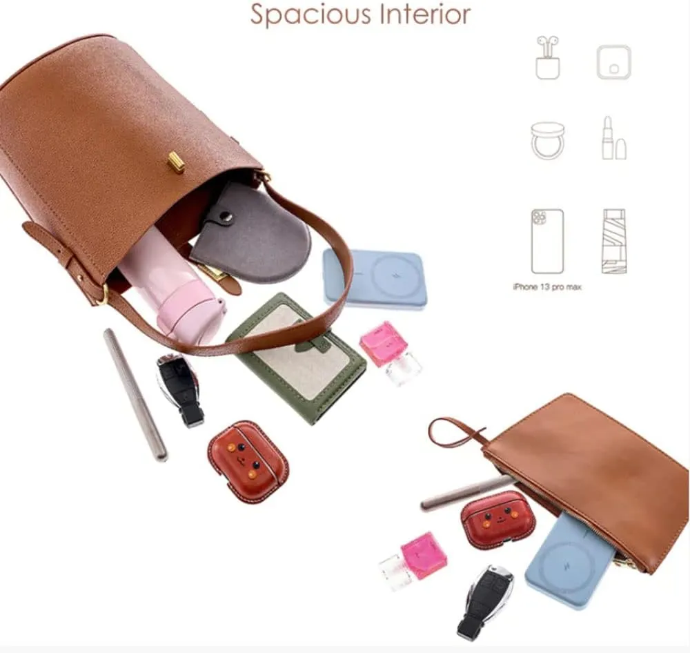 POPSEWING Leather Simple Bucket Crossbody Bag Kits, DIY Shoulder Purse with Sewing Kit, DIY Handmade Bag Kit for Mom Girlfriend (Brown)