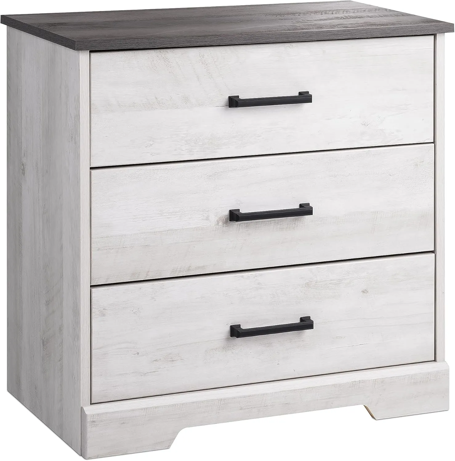 Prepac Rustic Ridge Farmhouse 3-Drawer Nightstand, Chest of Drawers for Bedroom, Wooden Bedroom Dresser with 3 Storage Drawers, 16.25in x 27.5in x 26.75in, Washed White