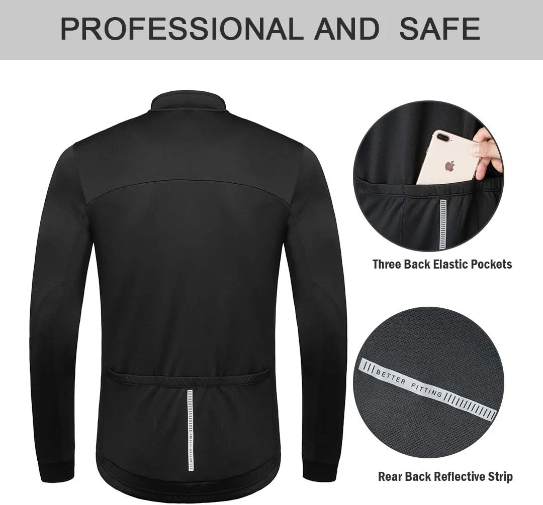 Przewalski Men's Cycling Jersey Winter Thermal Long Sleeve Fleece Cycling Jacket with 3 Rear Pockets