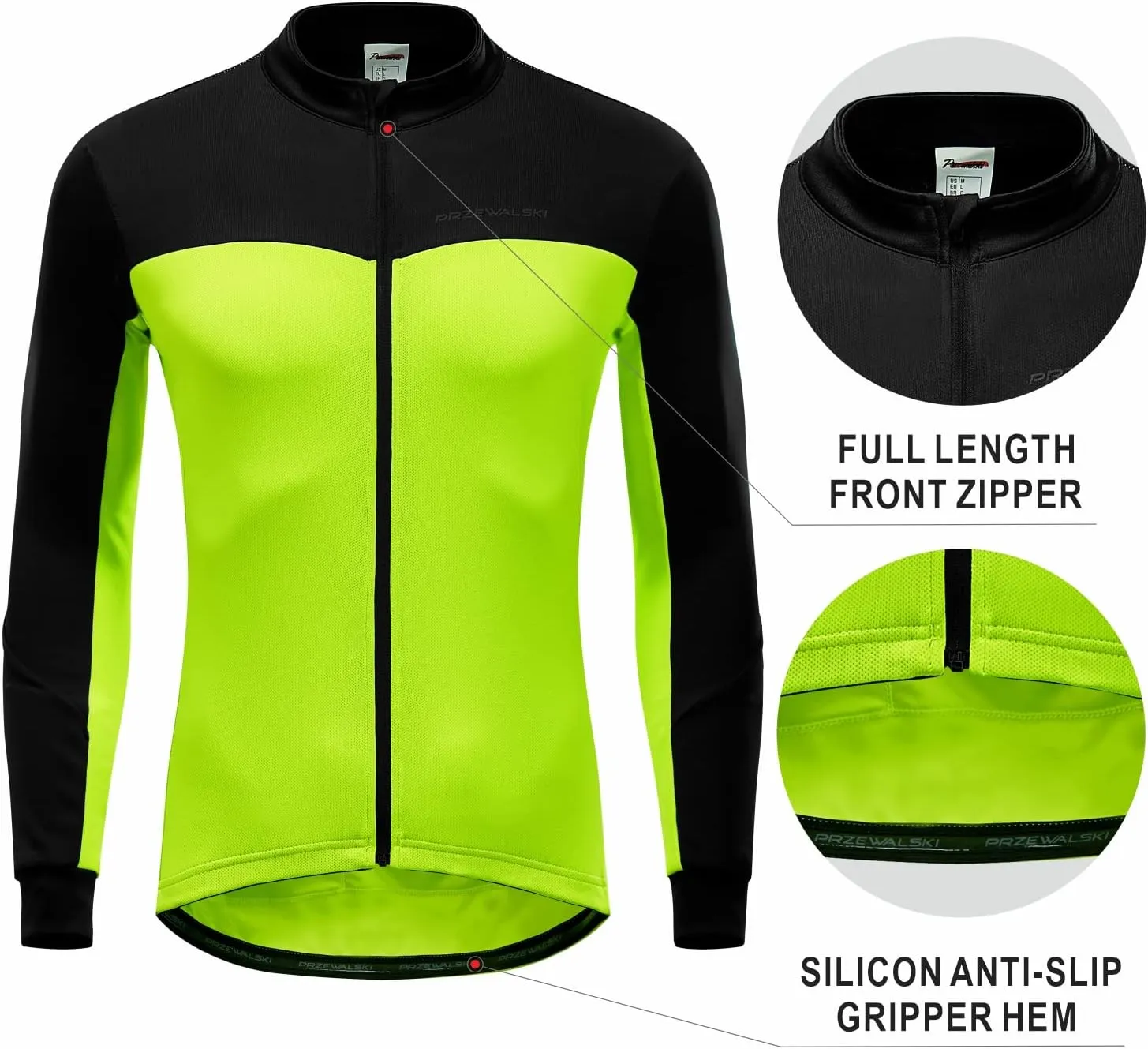 Przewalski Men's Cycling Jersey Winter Thermal Long Sleeve Fleece Cycling Jacket with 3 Rear Pockets