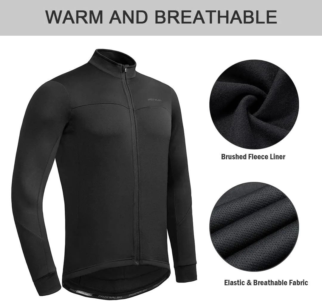 Przewalski Men's Cycling Jersey Winter Thermal Long Sleeve Fleece Cycling Jacket with 3 Rear Pockets