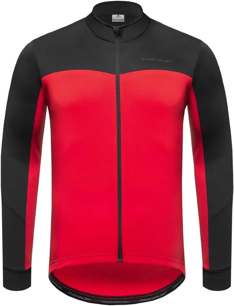 Przewalski Men's Cycling Jersey Winter Thermal Long Sleeve Fleece Cycling Jacket with 3 Rear Pockets