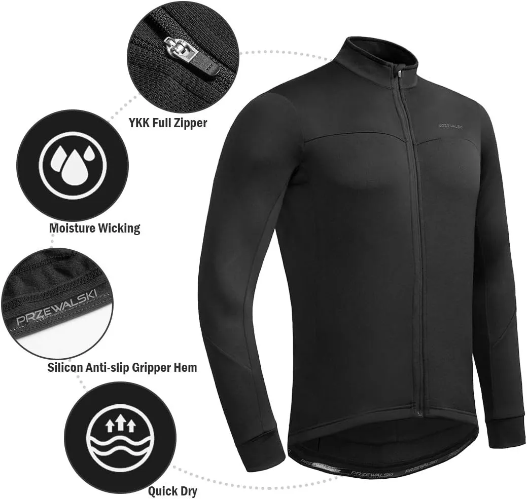 Przewalski Men's Cycling Jersey Winter Thermal Long Sleeve Fleece Cycling Jacket with 3 Rear Pockets