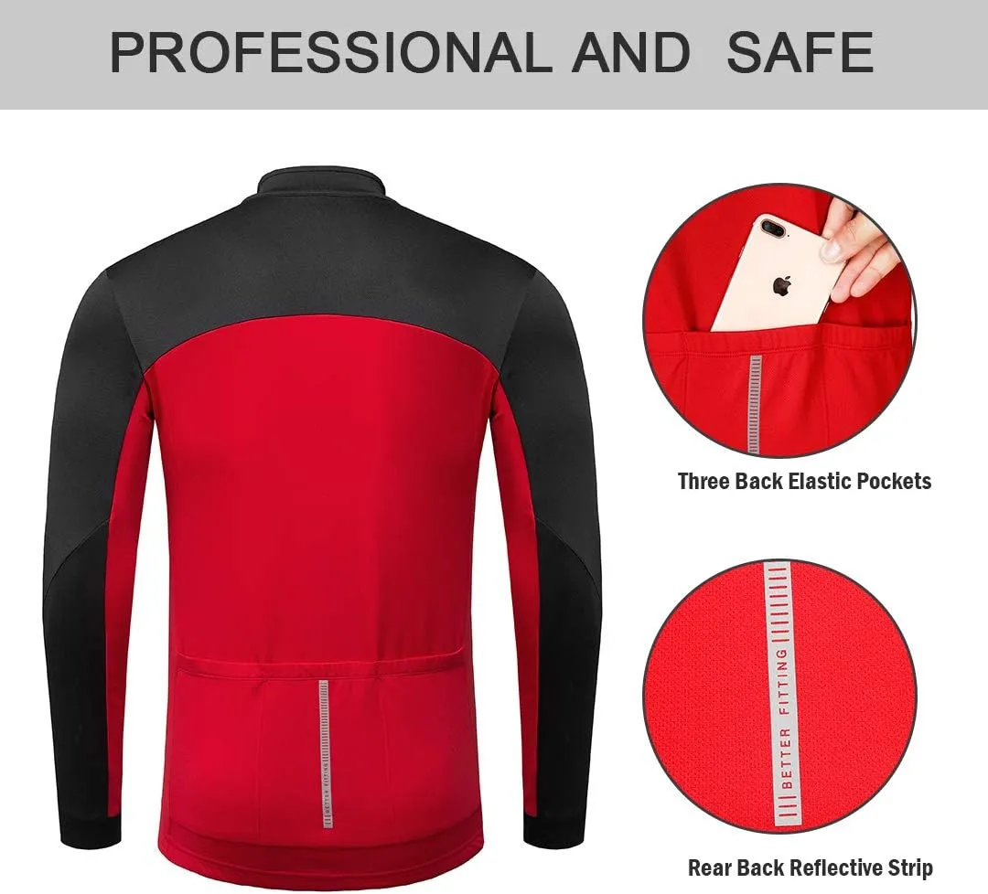 Przewalski Men's Cycling Jersey Winter Thermal Long Sleeve Fleece Cycling Jacket with 3 Rear Pockets