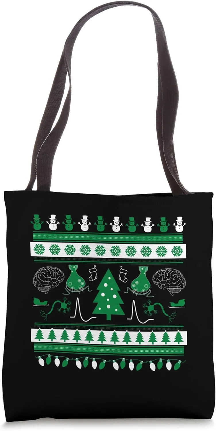Psychology Ugly Christmas Sweater, Brain, Neurotransmitter Tote Bag
