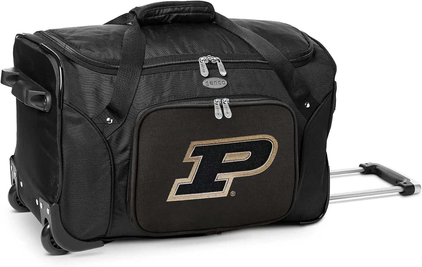 Purdue University Boilermakers Lightweight 22-inch Wheeled Duffel Bag with Telescopic Handle - Perfect Overnight Bag for Travel, Weekend Getaways, Airports, Gym, and Commuting
