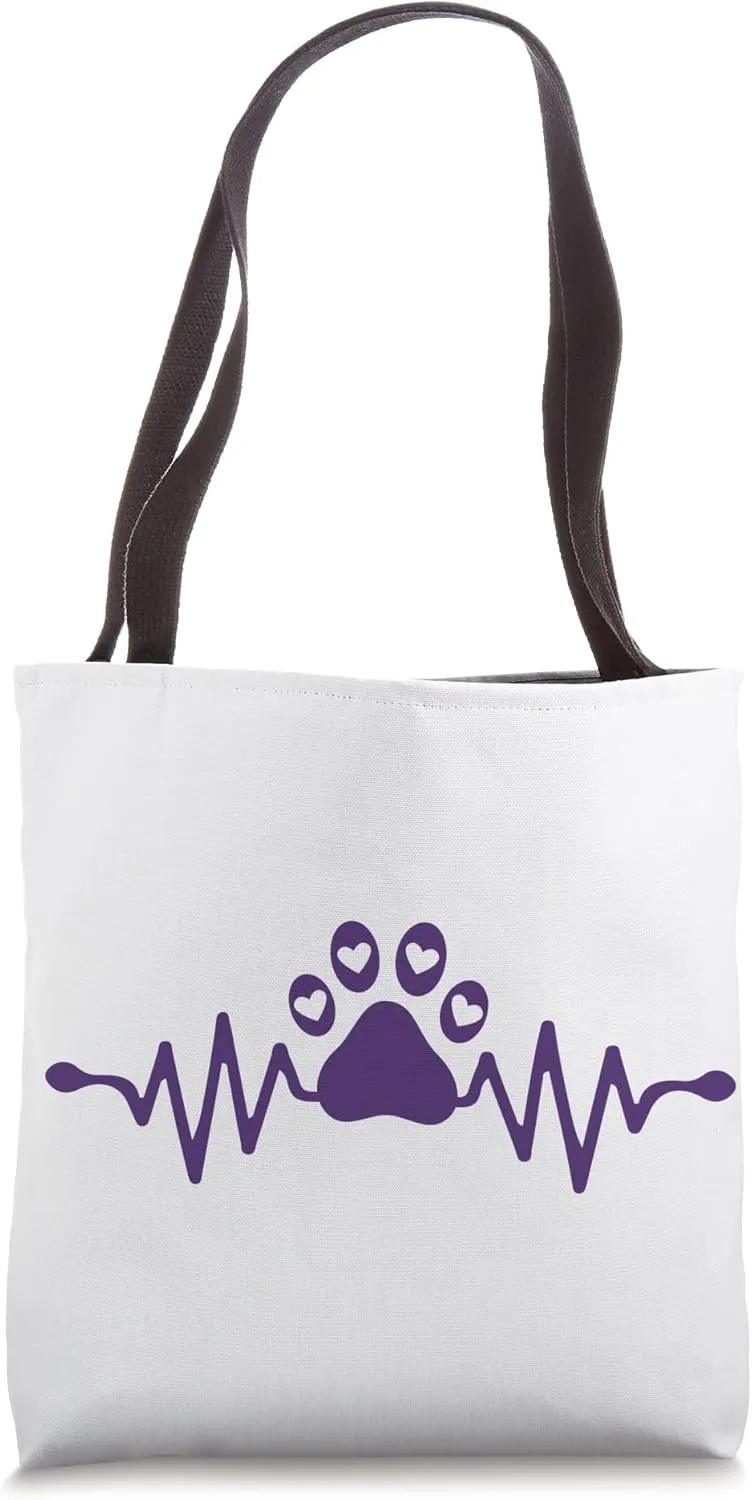 Purple Pawprint Heartbeat Hearts Veterinarian Vet Student Tote Bag