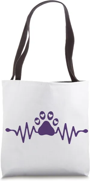 Purple Pawprint Heartbeat Hearts Veterinarian Vet Student Tote Bag