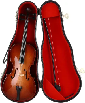 Pyhodi Wooden Miniature Cello with Carry Case, Bow and Bracket, 9.1in Mini Musical Instrument Miniature Dollhouse Model Home Decoration, Musical Instrument Model Miniature Cello Ornaments