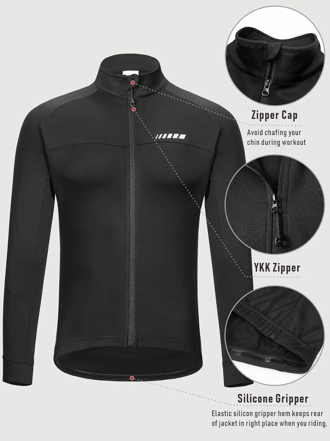 qualidyne Men's Thermal Cycling Jersey Long Sleeve Winter 3 Pockets Bike Fleece Jackets Windproof Reflevtive Cold Weather
