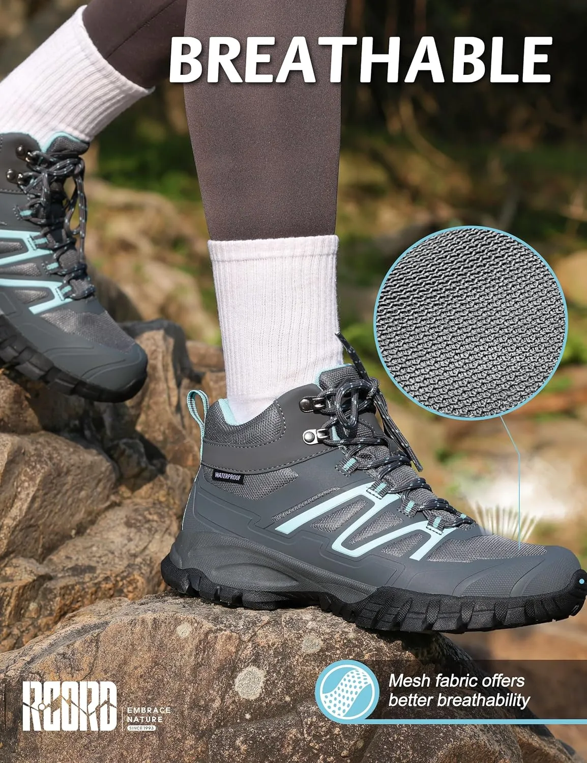 R CORD Womens Hiking Boots Waterproof Non-Slip Comfortable Outdoor Hiking Boots Womens Hiking Shoes Comfortable Outdoor Walking Boots Hiking Shoes for Women