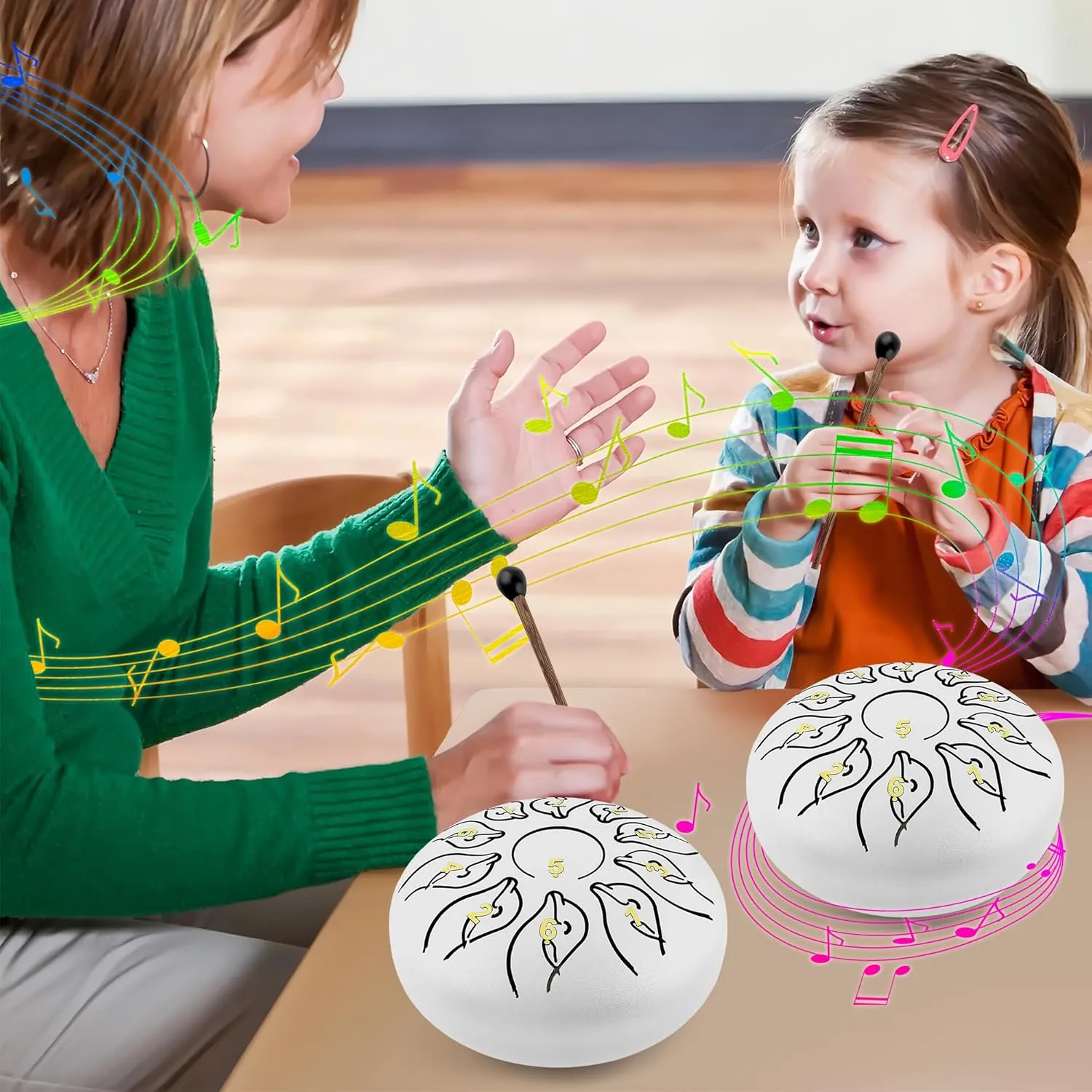Rain Drum for Outside Garden, 6 Inches 11 Notes Steel Tongue Drum Rain Chimes Musical Sound Healing Instruments with Soft Rubber Mallets, Music Book, Storage Bag, White
