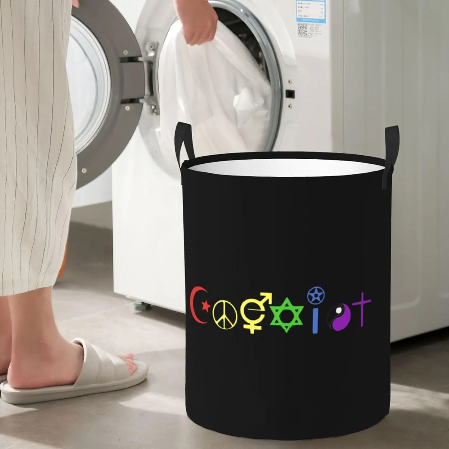 Rainbow Coexist Laundry Basket Round Portable Storage Box Organizer Laundry Basket Portable Laundry Organizer
