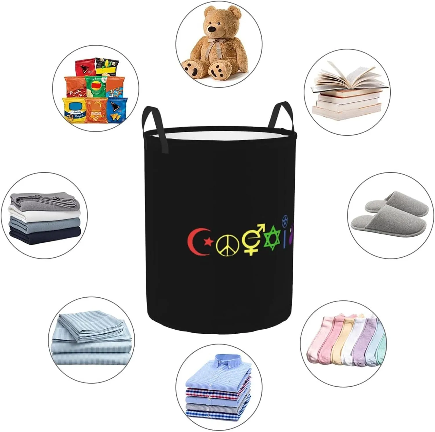 Rainbow Coexist Laundry Basket Round Portable Storage Box Organizer Laundry Basket Portable Laundry Organizer