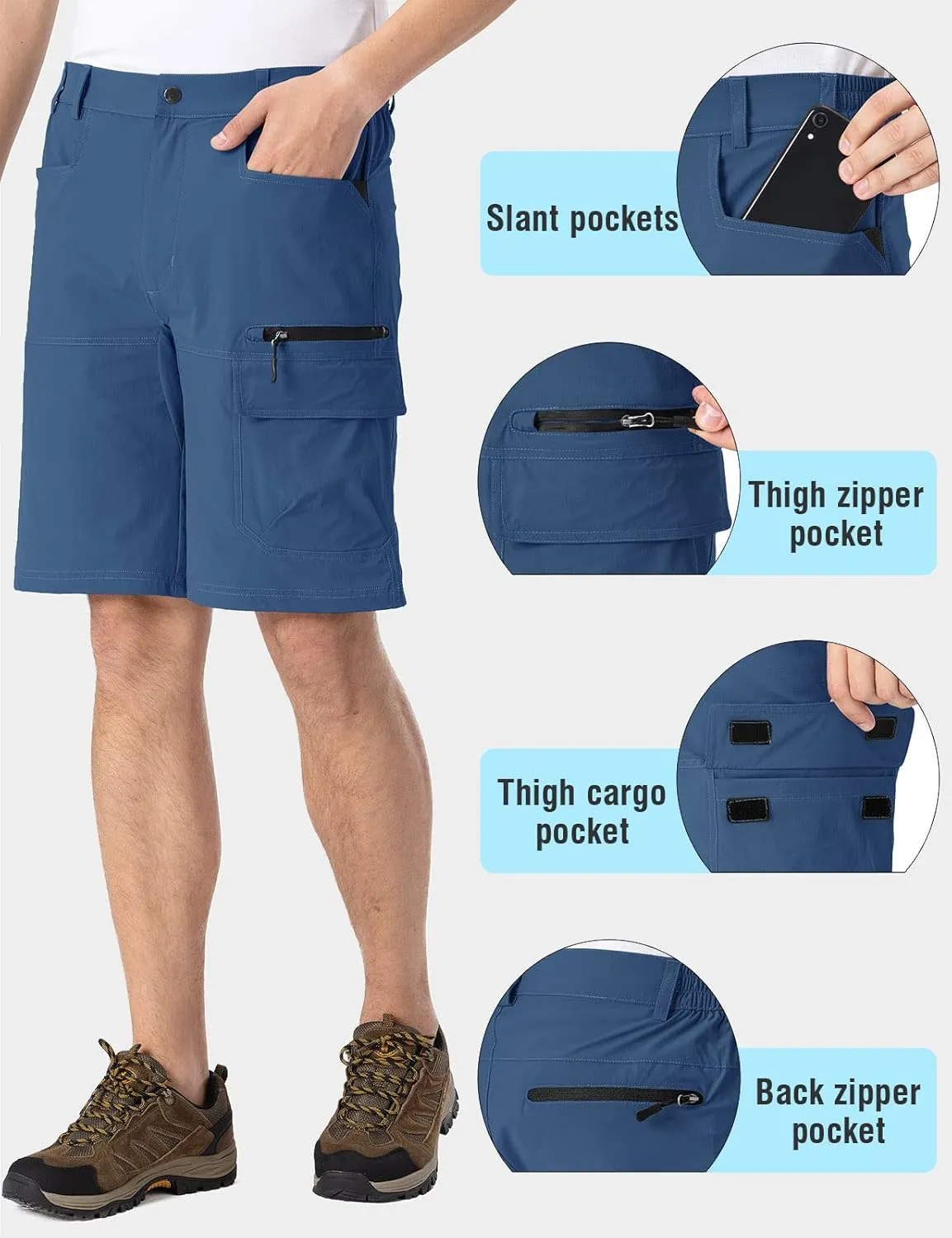Rdruko Men's Golf Shorts Stretch 9" Quick Dry Lightweight Cargo Hiking Work Outdoor Casual Shorts 5 Pockets