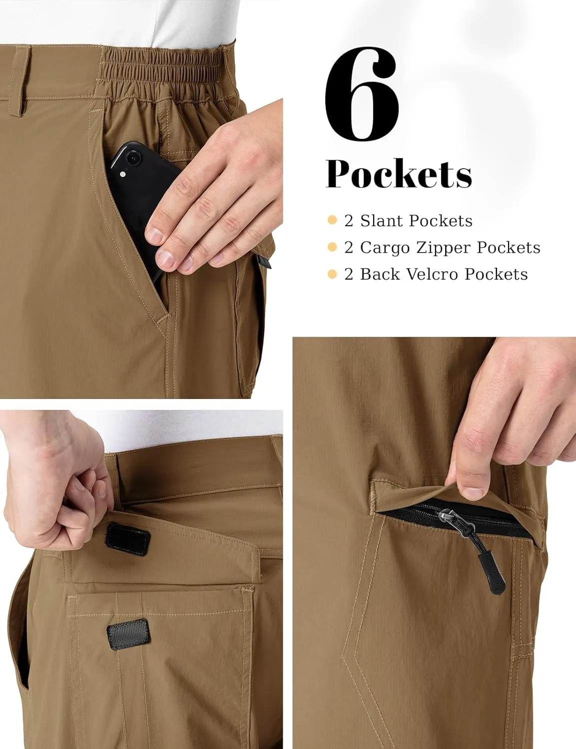 Rdruko Men's Hiking Cargo Shorts 9" Quick Dry Lightweight Outdoor Work Casual Travel Summer Shorts with 6 Zipper Pockets