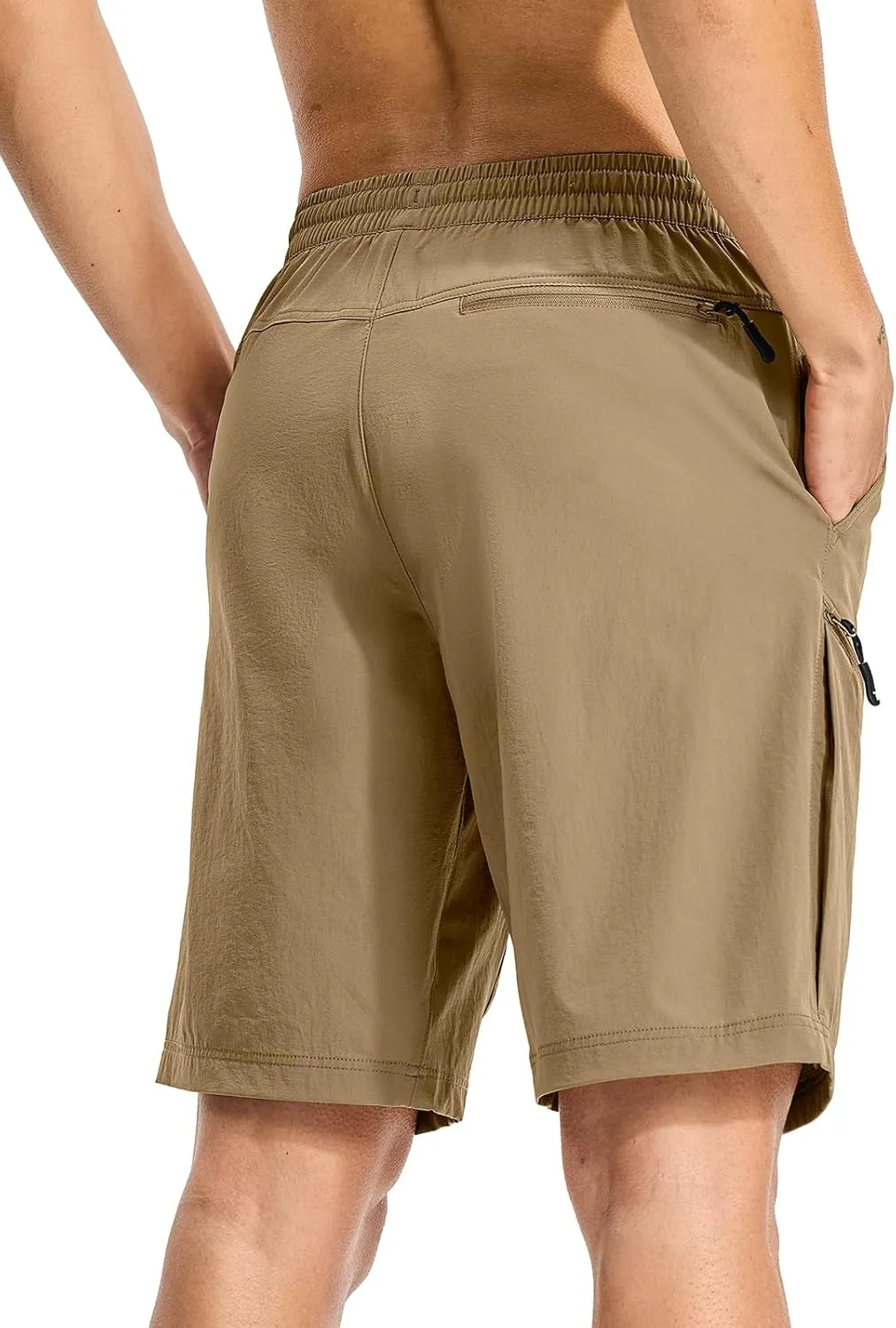 Rdruko Men's Hiking Shorts 9'' Quick Dry Lightweight Work Cargo Outdoor Elastic Waist Shorts with Zipper Pockets