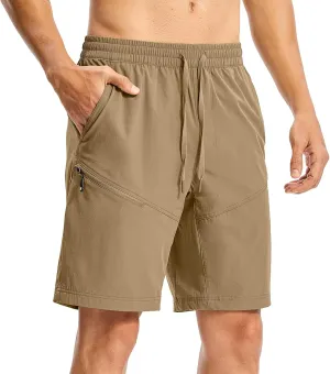 Rdruko Men's Hiking Shorts 9'' Quick Dry Lightweight Work Cargo Outdoor Elastic Waist Shorts with Zipper Pockets