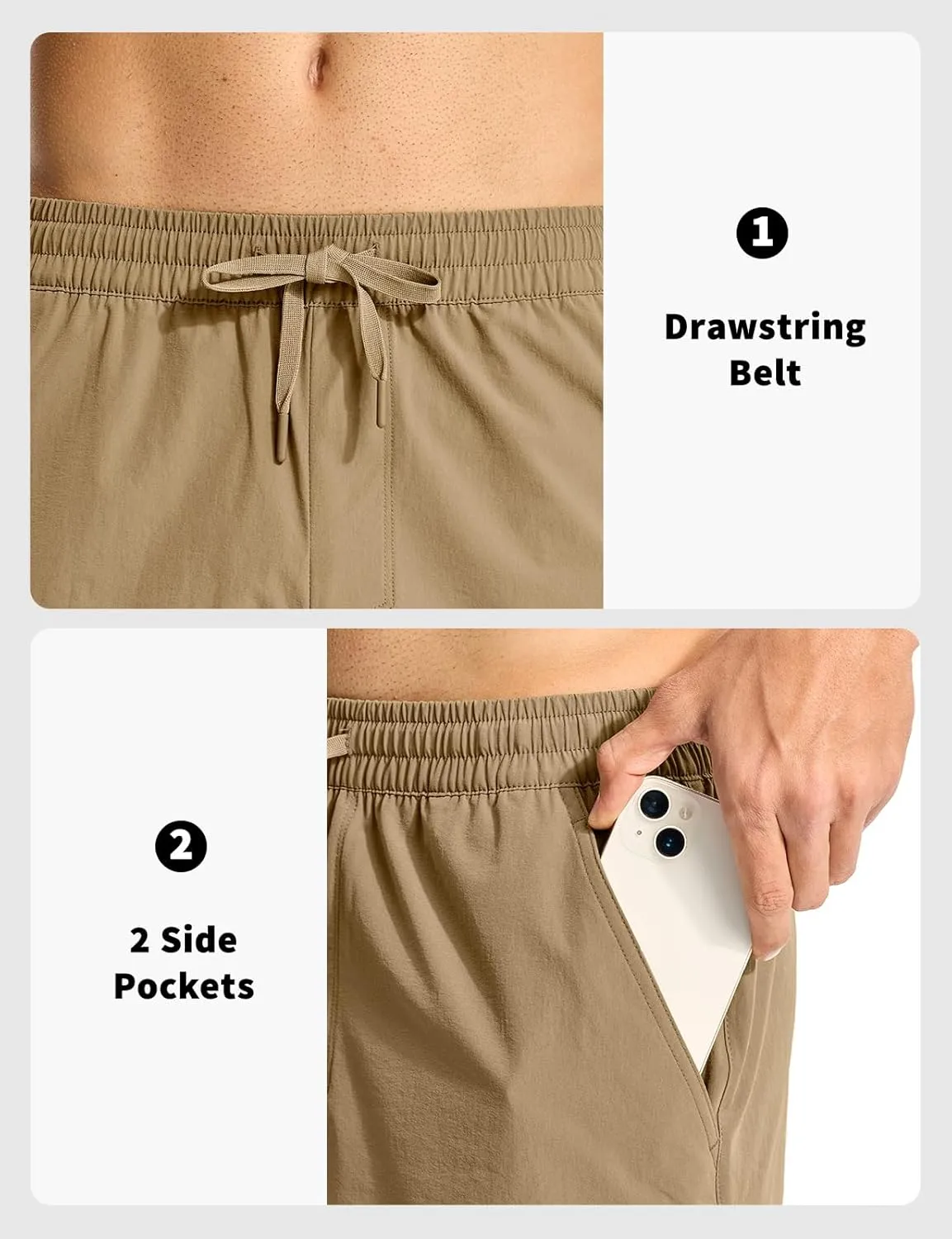 Rdruko Men's Hiking Shorts 9'' Quick Dry Lightweight Work Cargo Outdoor Elastic Waist Shorts with Zipper Pockets