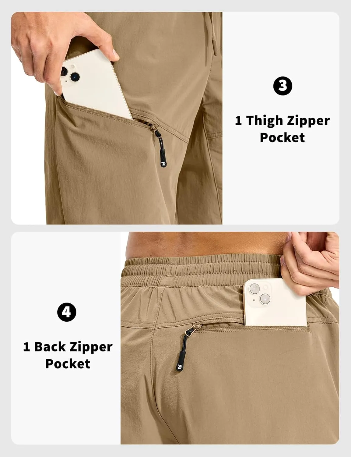 Rdruko Men's Hiking Shorts 9'' Quick Dry Lightweight Work Cargo Outdoor Elastic Waist Shorts with Zipper Pockets