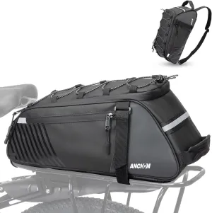 Rear Bike Rack Bag, 8L PVC Water Resistant Bicycle Bag for Road and Mountain Bikes, Commuter Bag for Grocery Shopping and Cycling, Black