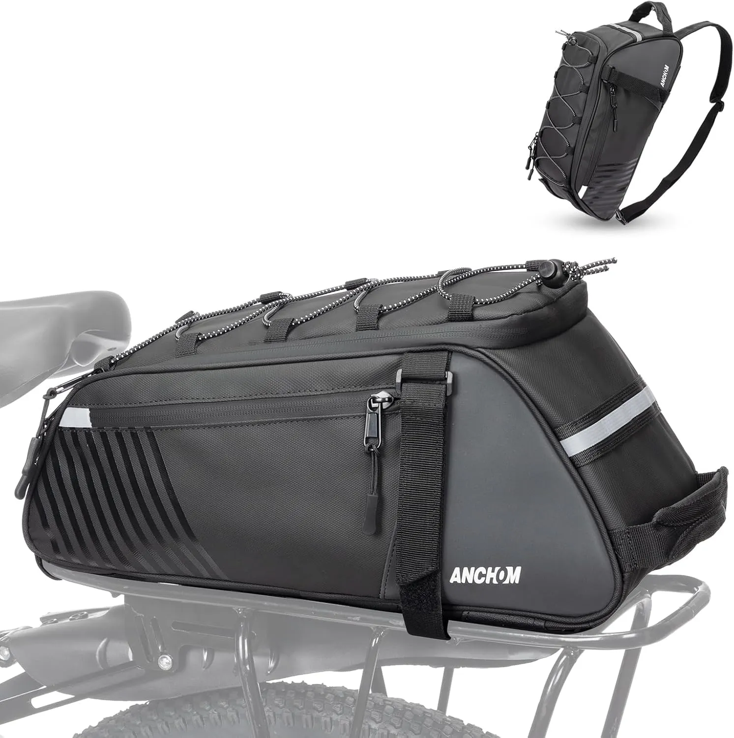 Rear Bike Rack Bag, 8L PVC Water Resistant Bicycle Bag for Road and Mountain Bikes, Commuter Bag for Grocery Shopping and Cycling, Black