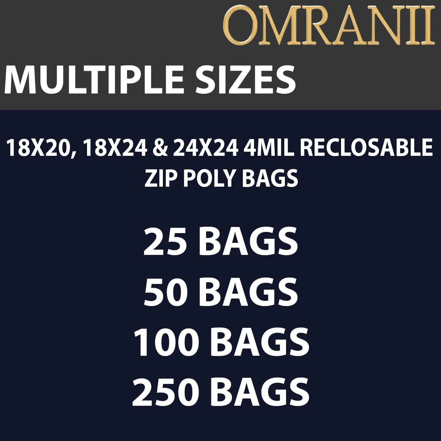 Reclosable Zip Poly Bags, 4Mil 18" X 24" & 50 Bags | Low-Density Polyethylene (LDPE), Durable Poly Baggies | Plastic Zip Lock Storage for Food, Jewelry, Small Parts, and More