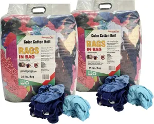 Recycled Color Knit Cleaning Rags – Shop Rags Bulk for Workshops, Mechanics, Painters, and Home Use, Multipurpose Cotton T-Shirt Rags (2x25 lbs. Bag)