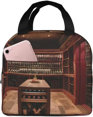 Red Wine Cellar Stylish Lunch Bag â€“ Meal Holder With Full-Print Design Suitable For Everyone To Use
