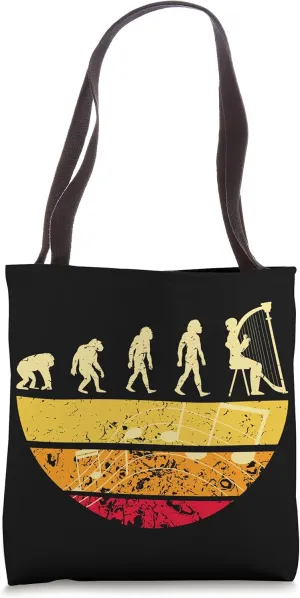 Retro Harp Evolution Harpist Player Musical Music Instrument Tote Bag