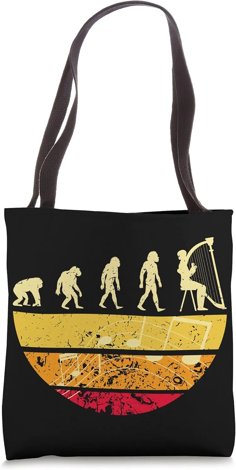 Retro Harp Evolution Harpist Player Musical Music Instrument Tote Bag