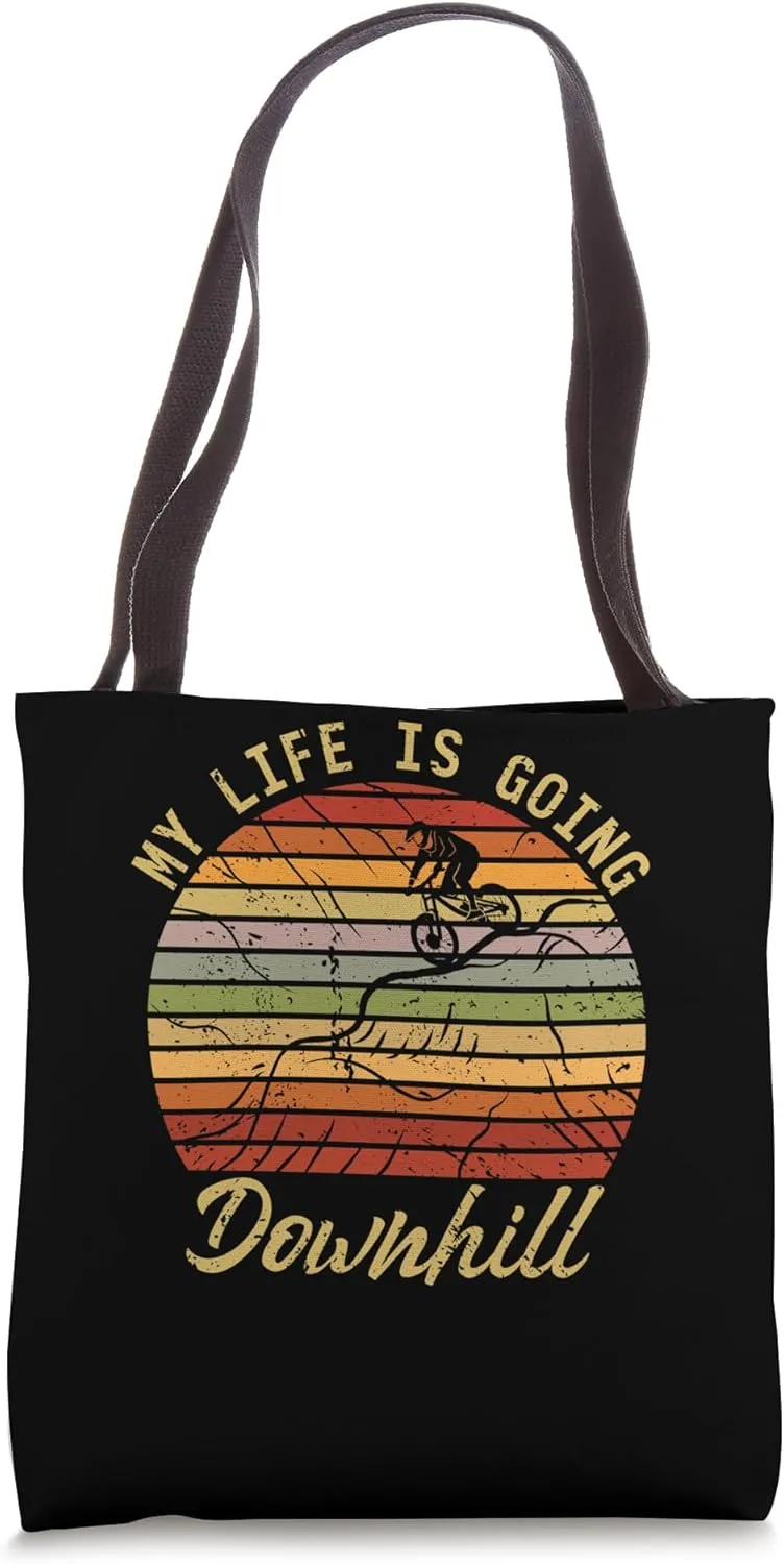 Retro Mountain Biker Cyclist Rider My Life Is Going Downhill Tote Bag