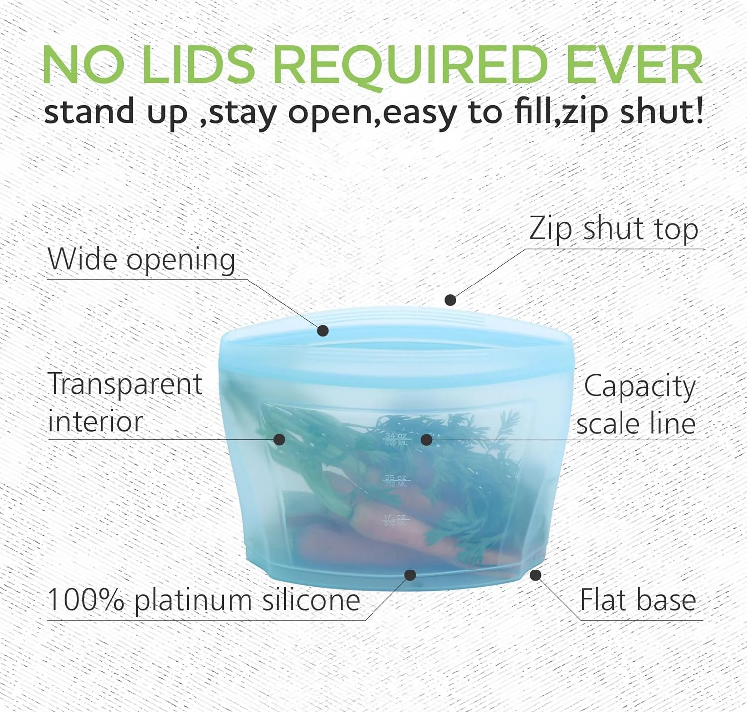 Reusable food container, silicone bag, 6 Pcs Zip Containers Can be used for fruit and vegetable snacks, etc. Microwave Dishwasher and Freezer Usable (white)