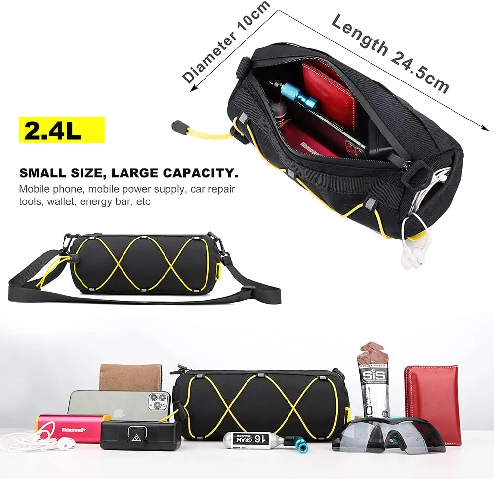 Rhinowalk Bike Handlebar Bag, Bicycle Front Bag Frame Storage Roll Bag Mountain Road Bikes Commuter Shoulder Bag Professional Cycling Accessories