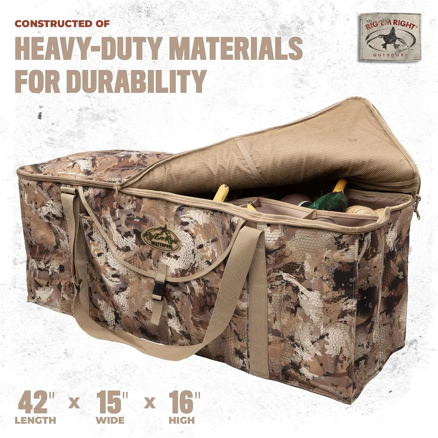 Rig'Em Right Waterfowl 12-Slot Deluxe Duck Decoy Slotted Hunting Bag with Padded Protection and Bottom Drains