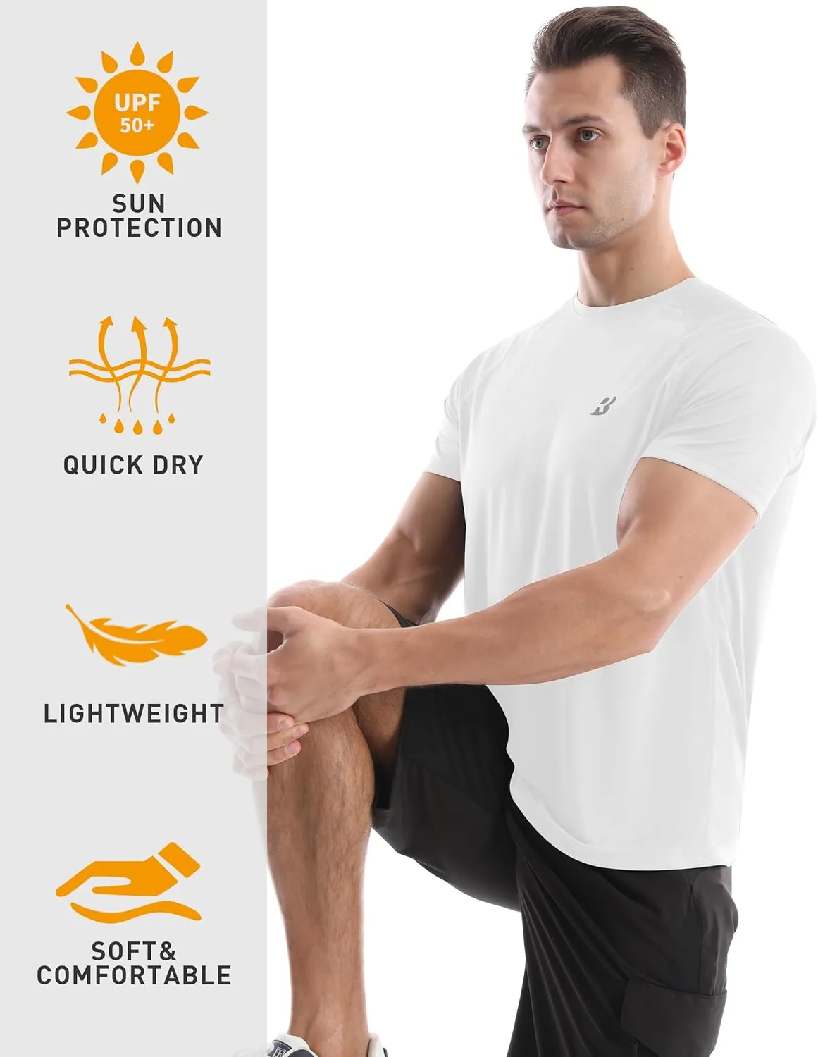 Roadbox Men's Rash Guard Short Sleeve, UPF 50  UV Sun Protection Swim Shirts, Quick Dry Lightweight Water Surf Beach T-Shirt