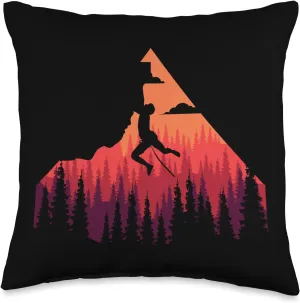 Rock Mountain Climbing Forest Nature Sunset Climber Boulder Throw Pillow