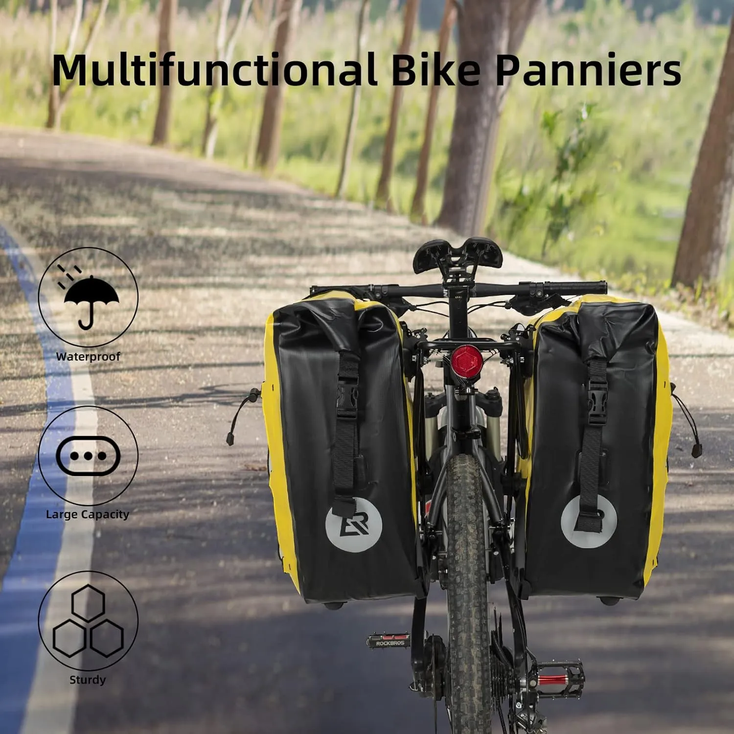 ROCKBROS Bike Panniers Waterproof Bike Rear Rack Bag Max 30L Large Capacity Bike Rear Panniers for Cycling Traveling Commuting